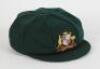 Allan Border, New South Wales, Gloucestershire, Queensland, Essex & Australia 1976-1996. Australian green wool Test cap, by ‘Albion C&D’ of Australia, with Australian emblem to front with kangaroo and emu embroidered in coloured thread with the legend ‘Au