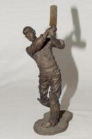 ‘Cricketer in Cap’. Sherratt & Simpson cast resin figure of an Edwardian cricketer in batting pose playing an elegant attacking shot. Hand painted to replicate bronze. Series no. 57363. Maker’s label to underside of base. G/VG.