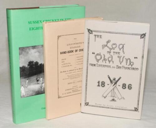 J.W. McKenzie facsimile reprints. Two titles, ‘Lillywhite’s Illustrated Hand-Book of Cricket’. Edited by A Cantab. Facsimilie reprint published by J.W. McKenzie 1988. ‘The Log of the “Old Un” from Liverpool to San Francisco 1886’ 1994. Both titles with si