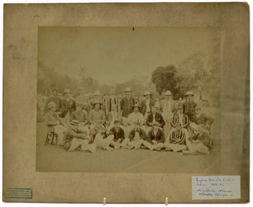 G.F. Vernon’s tour of Ceylon and India 1889-1890. Good, original and early joint team photograph taken on the tour and featuring members of Vernon’s team and probably of the Punjab team (the photographer’s location) who they played in the final tour match