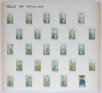 W.D. & H.O. Wills (Australian Issue). ‘Australian & English Cricketers’ series 1903. Full set of twenty five numbered cigarette cards loose mounted to large white card. A rare full set in very good condition.