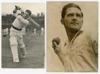 Robert Neil Harvey. Victoria, New South Wales & Australia 1946-1963. Four original mono press photographs of Harvey including three portraits and one in batting pose. Each photograph signed in ink by Harvey. Photographs by Sport & General, Reuter, Topical