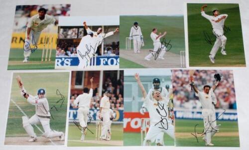 England v India 1996. Sixteen original colour press photographs of action from the 1996 Test and one day international series. Each photograph signed by the featured player(s). Signatures are Chris Lewis (2 different), Dominic Cork (3), Nasser Hussain, Ro