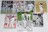 England v Pakistan 1987-1996. Sixteen original colour and mono press photographs, magazine cutting etc. of match action of England and Pakistan players. Each photograph signed by the featured player. Signatures include Bruce French, Devon Malcolm (2 diffe