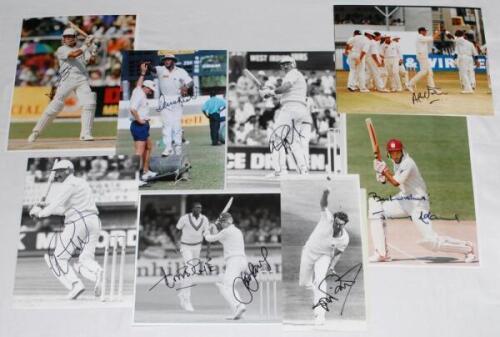 England and West Indies 1988-1994. Twenty two original colour and mono press photographs of match action and player portraits of England and West Indies players. Each photograph signed by the featured player(s). Signatures include Curtley Ambrose (2), Jim