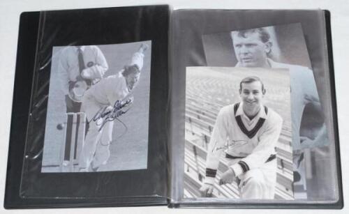 Australia signed copy photographs. Black binder comprising twenty three modern images of Test cricketers from the 1950s onwards, each signed by the featured player. Signatures include Dennis Lillee, Ian Meckiff, Jeff Thomson, Eric Freeman, Ashley Mallett,