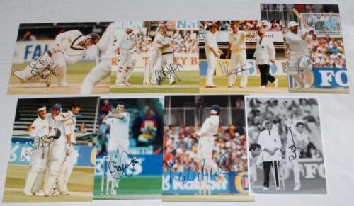 Australia and England 1990s. Sixteen original colour press and mono photographs of match action of Australian and England players. Each photograph signed by the featured player (s). Signatures include Michael Slater, Craig McDermott, Paul Reiffel, Mark Ta