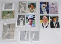 England Test and county 1960s-2000s. A selection of twenty five signed magazine cuttings and a folder of thirty two signed colour printed portraits of county players. Signatures include Tony Lock, J. Edrich, Eddie Leadbeater, Jack Ikin, Dennis Amiss, Bob 