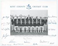 Kent. Official ‘Kent County Cricket Club’ printed photograph of the 1967 Gillette Cup winning team standing and seated in rows wearing blazers. Signed to the borders by fifteen players. Signatures are Cowdrey (Captain), Sayer, Denness, Leary, Dixon, Wilso