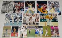 Australia 1990s-2010s. Forty five mainly colour press photographs of Australia players in Test and one day international action, at practice, celebrating victories etc. with the odd older copy photograph. Players featured include Warne, Border, Lee, Hayde