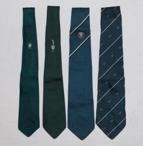 Worcestershire C.C.C. ties 1965-1976. Four official ties including Worcestershire C.C.C. Centenary tie 1965, John Player [Sunday] League winners tie 1971, County Championship winners tie 1974, and Members’ tie c.1976. VG.