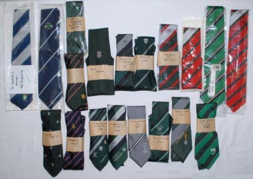 Worcestershire C.C.C. ties 1980-1999. A collection of nineteen official club ties for the period. The majority identified by label and include County Championship winners 1988 and 1989, Refuge Assurance Cup winners 1991 (one presented to Neal Radford), Be