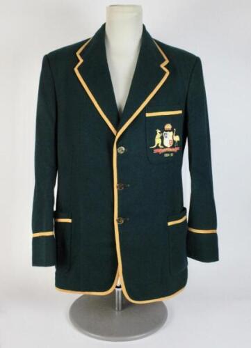 Ronald Graham Archer. Queensland & Australia 1951/52-1958/59. Australian dark myrtle green wool test blazer worn by Ron Archer during the Australian Test series against England in Australia 1954/55. The blazer, by Farmers of Sydney, embroidered with the A