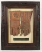 William Lloyd ‘Billy’ Murdoch. New South Wales, Sussex, London County Australia & England 1875-1904. A pair of brown leather wicket-keeping gloves, inscribed on the left glove ‘Presented to Harry Musgrove.. Lords XI by Billy Murdoch 18[.] worn on the tour