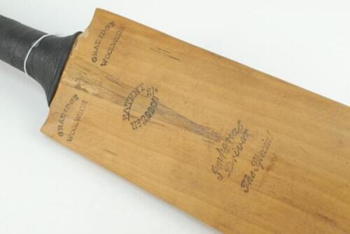 Kingsmill James Key. Surrey & Oxford University 1892-1904. ‘Record Partnership Bat 1887’. A Gradidge ‘Imperial Driver’ cricket bat used by Key when scoring 281 runs in a record stand with Hylton Philipson of 340 runs for the seventh wicket for Oxford Univ