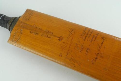 ‘Charles John Barnett. Gloucestershire & England 1927-1948. A Gunn & Moore ‘Autograph’ bat used by Barnett in scoring three centuries for Gloucestershire in 1934. The face of the bat is inscribed ‘Season 1934. 170 v Worcestershire at Dudley, 100no v Worce