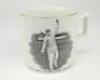 Hedley Verity. Yorkshire & England, 1930-39. W. Ellis of Bramley commemorative mug for ‘Hedley Verity, England’s Famous Spin Bowler’ with vignette of Verity in bowling pose. ‘Record bowling by Hedley Verity’ to verso with details of his bowling feats, fif