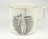 Hedley Verity. Yorkshire & England, 1930-39. W. Ellis of Bramley commemorative mug for ‘Hedley Verity, England’s Famous Spin Bowler’ with vignette of Verity in bowling pose. Verity’s ‘England and Australian Test Records’ to verso, ten wickets v Warwickshi