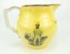 ‘The Noble Sport of Cricket. The Renowned Cricketers. George Parr and Alfred Mynn. Yellow jug with transfer printed images of the two players to each side with titles below. Gold lustre to rim and handle. Gray’s Pottery, Stoke-On-Trent (1907-1959). 5.25” - 3