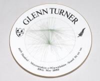 ‘Glenn Turner. 100th Hundred. Worcestershire v Warwickshire- Scored 311 not out 29th May 1982’. A not often seen plate produced by Severnside Ceramics, Worcester and Duncan Fearnley, to commemorate Turner achieving 100 first-class centuries. VG.