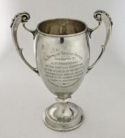 Alfred Percy Freeman. Kent & England 1914-1936. A two handled hallmarked silver cup presented to Freeman for taking 304 first class wickets in a season and breaking the previous record of Tom Richardson in taking 298 wickets in 1898, this is still the wor