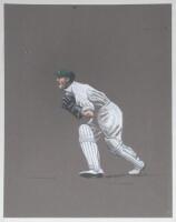 William Albert Stanley ‘Bert’ Oldfied. New South Wales & Australia 1919-1938. Original pastel drawing of Oldfield by John Hawkins 1993. Excellent image of Oldfield in wicket keeping pose, signed by the artist. 13.75”x17.75”. G/VG.