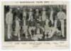 ‘Australian Team 1899’. Black and white large format postcard of the 1899 Australian team. Postcard by Reinhold Thiele & Co. Players featured include Trumper, Darling, Noble, Kelly, Hill etc. 6.5”x4.5”. Some trimming to top edge. Adhesive damage to verso,