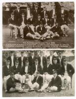 Australia tour to England 1909. Two original mono postcards of the Australian touring party. Both with printed titles and players’ names. Players include Noble (Captain), Trumper, Laver, Armstrong, Gregory, Macartney, Bardsley, Cotter etc. One a real phot