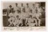 ‘Australian Cricket Team 1921’. Mono real photograph postcard of the Australian team who toured England in 1921, seated and standing in rows, wearing wearing cricket attire. Printed title and players’ names to lower border. Players include Armstrong (Capt