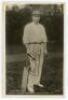 Clement ‘Clem’ Hill. South Australia & Australia 1892-1923. Original mono real photograph postcard of Hill leaning on a bat, standing full length, wearing cricket attire and Australia cap. Very nicely signed in black ink to the photograph by Hill. Publish