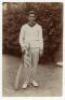 Thomas James Matthews. Victoria & Australia 1906-1915. Excellent sepia real photograph postcard of Matthews, full length leaning on a bat, wearing Australian cap, taken on the 1912 Australian tour of England for the Triangular Series with England and Sout