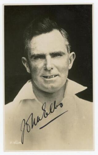 John Leslie ‘Jack’ Ellis. Victoria 1918-1930. Mono real photograph head and shoulders postcard of Webster. Published by the Empire Publishing Co., London for the 1926 Australia tour to England. Very nicely signed in black ink to the photograph by Ellis. P