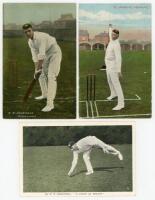 Warwick Windridge Armstrong. Victoria & Australia 1898-1922. Three rarer colour postcards of Armstrong. One in batting pose published by Millar & Lang, another in bowling pose (Valentines), the third in the field taking ‘A Catch at Mid-Off’ by Raphael Tuc