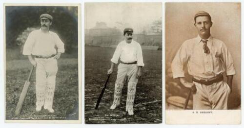 Sydney Edward ‘Syd’ Gregory. New South Wales & Australia 1889-1912. A rarer early mono real photograph postcard of Gregory standing full length wearing cricket attire, published by Thiele/ Ralph Dunn & Co. series no. 1004. An excellent image, postally unu