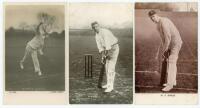 Montague Alfred ‘Monty’ Noble. New South Wales & Australia 1893-1920. A rarer early mono real photograph postcard of Noble, full length at the wicket in bowling pose, published by Hartmann, ‘Here Goes’, series no. 1373. Postally unused, in very good cond