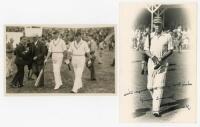 New Zealand tour to England 1937. Excellent mono real pohotograph postcard of Walter Hadlee and Jack Kerr walking out to bat for the New Zealanders against H.D.G. Leveson Gower’s XI at Scarborough, 8th- 10th September 1927 with spectators on the pitch. Wa