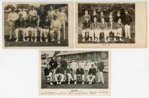 Essex C.C.C. team postcards 1903-1907. Early real photograph postcard of the Essex team, hand annotated to lower margin in pencil ‘1903’, Rotary Photographic Series, postally unused. Two mono postcards of Essex teams, one c.1907, Wrench series no. 3276, w