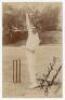 Claude Percival Buckenham. Essex & England 1899-1914. Early sepia real photograph postcard of Buckenham standing full length at the wicket in bowling pose. Very nicely signed in black ink to the image, ‘Yrs. faithfully, C.P. Buckenham’, and again to the v