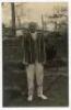 Norman Vaughan Hurry Riches. Glamorgan & Wales 1921-1934. Mono real photograph postcard of Riches standing full length wearing cricket attire and striped blazer. Very nicely signed in blue ink to the photograph by Riches. Photograph by Nias of Brighton, w