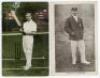 Hampshire player postcards early 1900s. Two early mono real photograph postcards. One of Phil Mead full length at the wicket, leaning on his bat, appears to be by Hawkins of Foster. The other of C.B. Llewellyn standing full length in the nets. Printed sig - 3