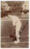 Kenneth Lotherington Hutchings. Kent & England 1902-1912. Early original sepia real photograph postcard of Hutchings standing at the wicket in batting pose. Nicely signed in black ink to the image by Hutchings. E. Hawkins & Co. of Brighton. Postmarked Dov