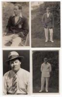 Kent C.C.C. 1900s-1920s. Four mono real photograph postcards by B. &. W. Fisk-Moore of Canterbury, depicting Kent players, each wearing cricket attire in various poses. Players are F.E. Woolley, G.C. Collins, A.P.F. Chapman, and W.H. Ashdown. Sold with el