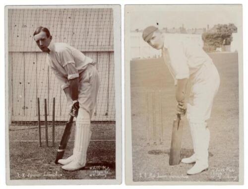 Reginald Herbert ‘Reggie’ Spooner (Lancashire & England 1899-1923) and Archibald Campbell ‘Archie’ Maclaren (Lancashire & England 1890-1923). Two mono real photograph postcards, each depicting the player standing full length in batting pose at the wicket.