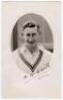 Haydon Arthur Smith. Leicestershire 1925-1939. Mono real photograph postcard of Smith, head and shoulders in cameo, wearing cricket attire. Nicely signed in black ink by Smith to the photograph. Official stamp to verso for A. Wilkes & Son, West Bromwich. 