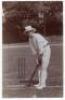 Vivian Frank Shergold Crawford. Surrey & Leicestershire 1896-1910. Sepia real photograph postcard of Crawford standing full length at the crease in batting pose. Foster of Brighton. Postally unused. Small wear to top left edge, light creasing to corners, 