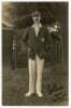 Clarence Napier Bruce. Oxford University & Middlesex 1905-1929. Excellent sepia real photograph postcard of Bruce standing full length wearing blazer and Middlesex cap. The postcard very nicely signed to the image by Bruce and dated ‘1925’. Photograph by 