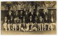 Northamptonshire v Australia 1926. Original sepia real photograph postcard of both the Northamptonshire and Australian teams, standing and seated in rows, wearing blazers and caps, who played in the tour match on the 30th June- 2nd July 1926. Players incl