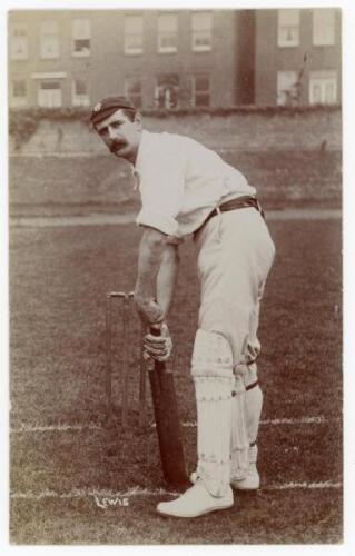 Albert Edward ‘Talbot’ Lewis. Somerset 1899-1914. Excellent early original sepia real photograph postcard of Lewis standing full length at the crease in batting pose, wearing Somerset cap. Foster of Brighton. Postally unused. A lovely image in very good c