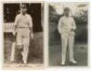 John Berry ‘Jack’ Hobbs. Surrey & England 1905-1934. Four mono real photograph postcards of Hobbs in various poses. Cards depict Hobbs walking out to bat, J. Beagles series no. 357D, standing full length, wearing cricket attire, cigarette in hand, Nias of