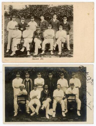 Sussex team postcards 1902-c.1905. Four early mono postcards of Sussex teams, each with the players seated and standing in rows wearing cricket attire. Includes two real photograph postcards, one of the 1902 team, Wrench Series No. 3278, postally unused, 